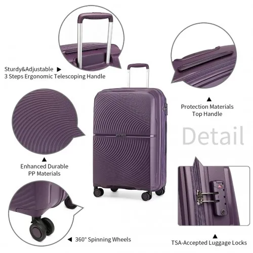 British Traveller 24 Inch Spinner Hard Shell PP Suitcase with TSA Lock - Purple | Lightweight & Durable Travel Luggage