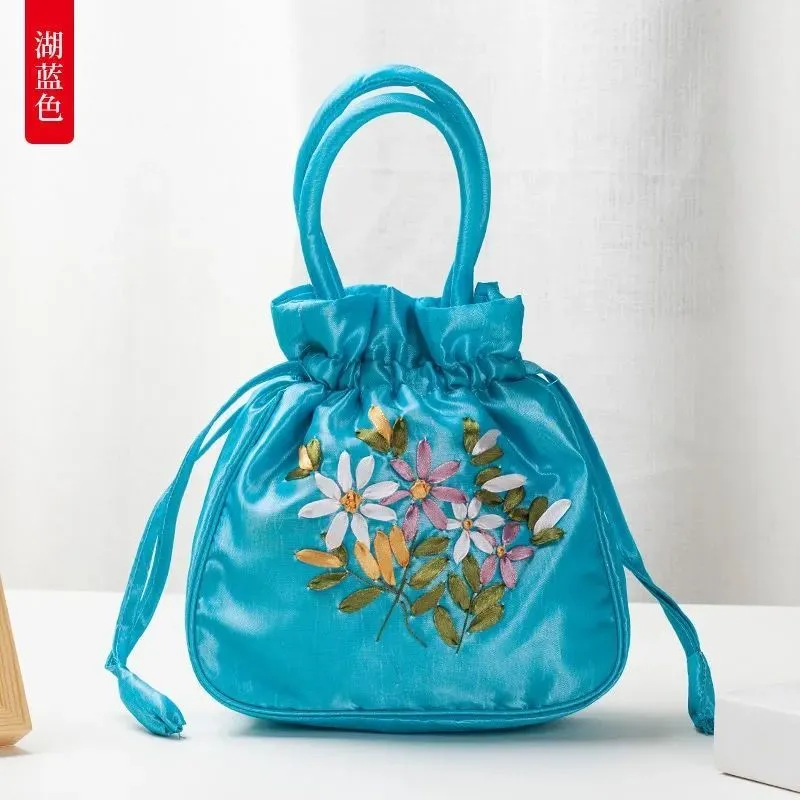 Christmas Gift 2024 New Ethnic Style Retro Embroidery Bucket Drawstring Mobile Phone Bag Storage Craft Handmade Handbags Multifunction Bolsa