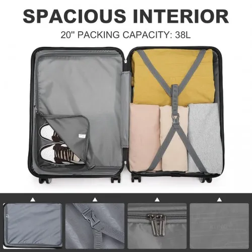 Kono ABS Sculpted Horizontal Design 24 Inch Suitcase - Navy Blue | Lightweight & Durable Travel Luggage